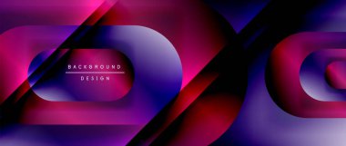 Çizgiler ve modern formlarla vektör geometrik arkaplan. Soyut yuvarlak şekiller, gölge ve ışık efektleri ile akışkan eğimli