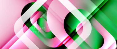 Çizgiler ve modern formlarla vektör geometrik arkaplan. Soyut yuvarlak şekiller, gölge ve ışık efektleri ile akışkan eğimli