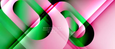 Çizgiler ve modern formlarla vektör geometrik arkaplan. Soyut yuvarlak şekiller, gölge ve ışık efektleri ile akışkan eğimli