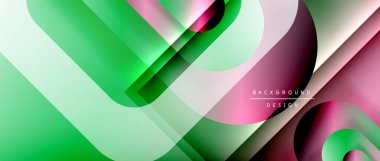 Çizgiler ve modern formlarla vektör geometrik arkaplan. Soyut yuvarlak şekiller, gölge ve ışık efektleri ile akışkan eğimli