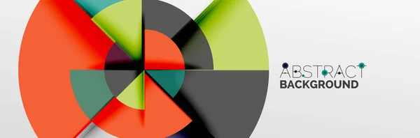 Círculos de cores brilhantes, formas redondas abstratas e composição de triângulos com efeitos de sombra. Modelo de design geométrico moderno vetorial — Vetor de Stock