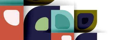 Soyut yuvarlak şekiller ve gölge efektleri tekrarlanan vektör modern geometrik arkaplan kümesi