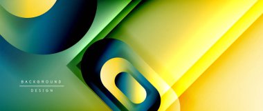 Çizgiler ve modern formlarla vektör geometrik arkaplan. Soyut yuvarlak şekiller, gölge ve ışık efektleri ile akışkan eğimli