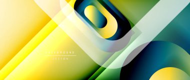 Çizgiler ve modern formlarla vektör geometrik arkaplan. Soyut yuvarlak şekiller, gölge ve ışık efektleri ile akışkan eğimli