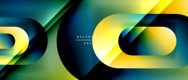 Çizgiler ve modern formlarla vektör geometrik arkaplan. Soyut yuvarlak şekiller, gölge ve ışık efektleri ile akışkan eğimli