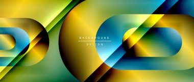 Çizgiler ve modern formlarla vektör geometrik arkaplan. Soyut yuvarlak şekiller, gölge ve ışık efektleri ile akışkan eğimli