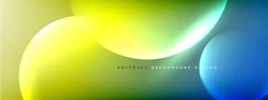 Vektör soyut arka plan sıvı baloncuk daireleri, gölgeler ve ışık efektleri ile sıvı gradyan. Metin için parlak tasarım şablonları