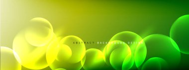 Vektör soyut arka plan sıvı baloncuk daireleri, gölgeler ve ışık efektleri ile sıvı gradyan. Metin için parlak tasarım şablonları