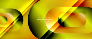 Çizgiler ve modern formlarla vektör geometrik arkaplan. Soyut yuvarlak şekiller, gölge ve ışık efektleri ile akışkan eğimli