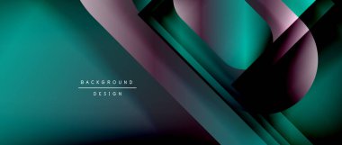 Çizgiler ve modern formlarla vektör geometrik arkaplan. Soyut yuvarlak şekiller, gölge ve ışık efektleri ile akışkan eğimli