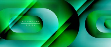 Çizgiler ve modern formlarla vektör geometrik arkaplan. Soyut yuvarlak şekiller, gölge ve ışık efektleri ile akışkan eğimli