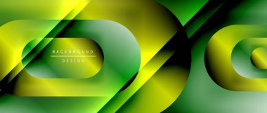 Çizgiler ve modern formlarla vektör geometrik arkaplan. Soyut yuvarlak şekiller, gölge ve ışık efektleri ile akışkan eğimli