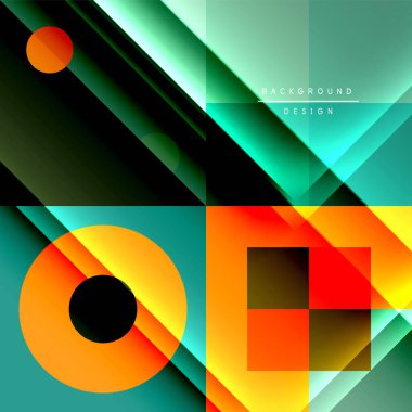 Neo memphis geometrik deseni daireler, kareler ve çizgilerle. Kapaklar, afişler, el ilanları ve posterler ve diğer şablonlar için pop sanatları soyut arka plan