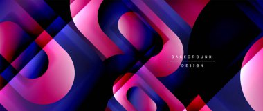 Çizgiler ve modern formlarla vektör geometrik arkaplan. Soyut yuvarlak şekiller, gölge ve ışık efektleri ile akışkan eğimli