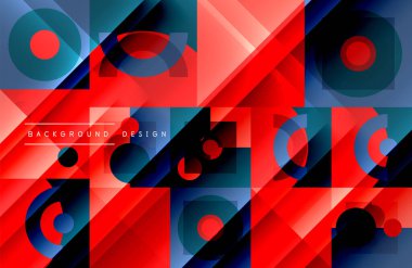 Neo memphis geometrik deseni daireler, kareler ve çizgilerle. Kapaklar, afişler, el ilanları ve posterler ve diğer şablonlar için pop sanatları soyut arka plan