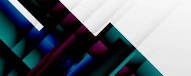 Gölge çizgileri, modern formlar, dikdörtgenler, kareler ve akışkan eğimlere sahip geometrik soyut arkaplanlar. Parlak renkli çizgiler serin arkaplanlar