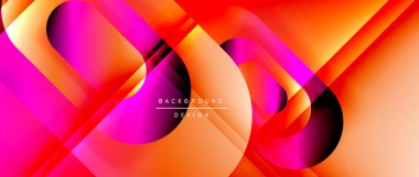 Çizgiler ve modern formlarla vektör geometrik arkaplan. Soyut yuvarlak şekiller, gölge ve ışık efektleri ile akışkan eğimli