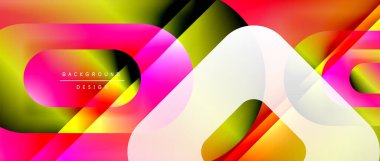 Çizgiler ve modern formlarla vektör geometrik arkaplan. Soyut yuvarlak şekiller, gölge ve ışık efektleri ile akışkan eğimli