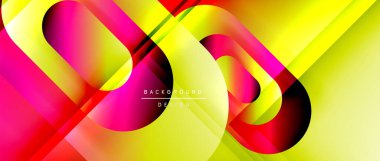 Çizgiler ve modern formlarla vektör geometrik arkaplan. Soyut yuvarlak şekiller, gölge ve ışık efektleri ile akışkan eğimli