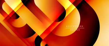 Çizgiler ve modern formlarla vektör geometrik arkaplan. Soyut yuvarlak şekiller, gölge ve ışık efektleri ile akışkan eğimli