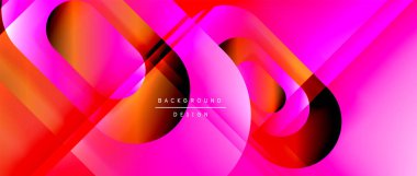 Çizgiler ve modern formlarla vektör geometrik arkaplan. Soyut yuvarlak şekiller, gölge ve ışık efektleri ile akışkan eğimli