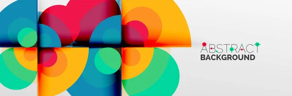 Círculos de color brillantes, formas redondas abstractas y composición de triángulos con efectos de sombra. Vector plantilla de diseño geométrico moderno — Vector de stock