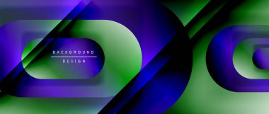 Çizgiler ve modern formlarla vektör geometrik arkaplan. Soyut yuvarlak şekiller, gölge ve ışık efektleri ile akışkan eğimli