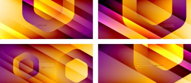 Altıgen geometrik şekiller ve 3D gölgesi ve düz çizgileri olan akışkan gradyanlar, asgari soyut arkaplan