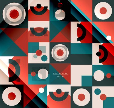 Neo memphis geometrik deseni daireler, kareler ve çizgilerle. Kapaklar, afişler, el ilanları ve posterler ve diğer şablonlar için pop sanatları soyut arka plan
