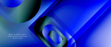 Çizgiler ve modern formlarla vektör geometrik arkaplan. Soyut yuvarlak şekiller, gölge ve ışık efektleri ile akışkan eğimli