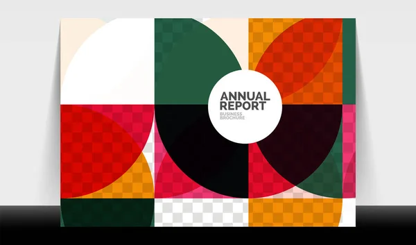 水平A4商务传单年报模板、圆形和三角形形状的现代几何设计手册布局、杂志或小册子 — 图库矢量图片