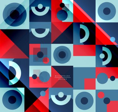 Neo memphis geometrik deseni daireler, kareler ve çizgilerle. Kapaklar, afişler, el ilanları ve posterler ve diğer şablonlar için pop sanatları soyut arka plan