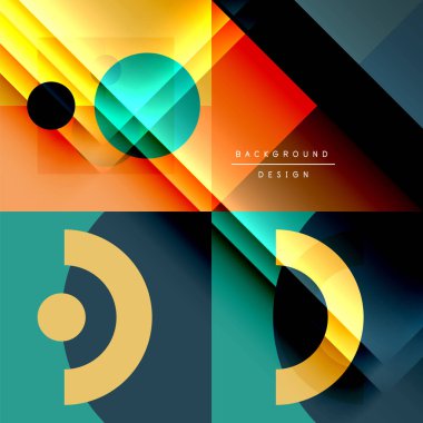 Neo memphis geometrik deseni daireler, kareler ve çizgilerle. Kapaklar, afişler, el ilanları ve posterler ve diğer şablonlar için pop sanatları soyut arka plan