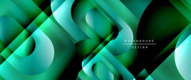 Çizgiler ve modern formlarla vektör geometrik arkaplan. Soyut yuvarlak şekiller, gölge ve ışık efektleri ile akışkan eğimli