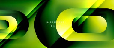 Çizgiler ve modern formlarla vektör geometrik arkaplan. Soyut yuvarlak şekiller, gölge ve ışık efektleri ile akışkan eğimli