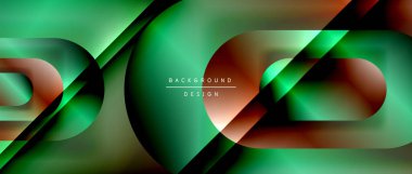 Çizgiler ve modern formlarla vektör geometrik arkaplan. Soyut yuvarlak şekiller, gölge ve ışık efektleri ile akışkan eğimli