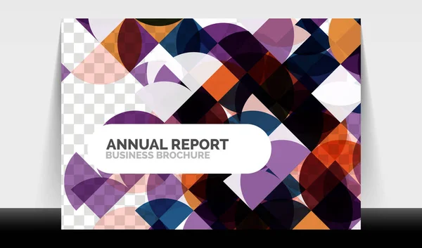 Modèle horizontal de rapport annuel A4, cercles et formes triangulaires design géométrique moderne pour la mise en page de brochures, magazines ou livrets — Image vectorielle