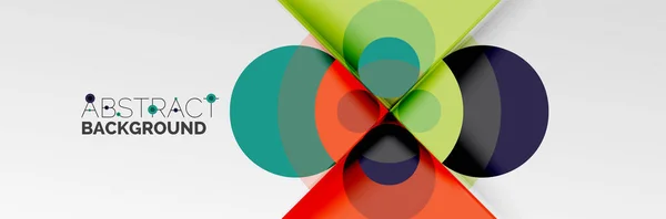 Cerchi cromatici luminosi, forme rotonde astratte e composizione a triangoli con effetti ombra. Modello di design geometrico moderno vettoriale — Vettoriale Stock
