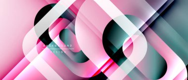 Çizgiler ve modern formlarla vektör geometrik arkaplan. Soyut yuvarlak şekiller, gölge ve ışık efektleri ile akışkan eğimli