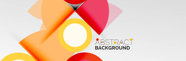 Bright color circles, abstract round shapes and triangles composition with shadow effects. Vector modern geometric design template