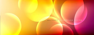 Vektör soyut arka plan sıvı baloncuk daireleri, gölgeler ve ışık efektleri ile sıvı gradyan. Metin için parlak tasarım şablonları