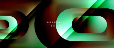 Çizgiler ve modern formlarla vektör geometrik arkaplan. Soyut yuvarlak şekiller, gölge ve ışık efektleri ile akışkan eğimli