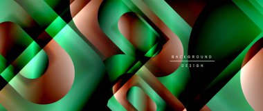 Çizgiler ve modern formlarla vektör geometrik arkaplan. Soyut yuvarlak şekiller, gölge ve ışık efektleri ile akışkan eğimli