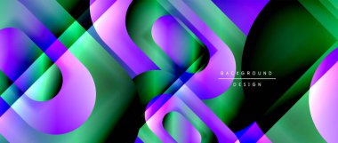 Çizgiler ve modern formlarla vektör geometrik arkaplan. Soyut yuvarlak şekiller, gölge ve ışık efektleri ile akışkan eğimli