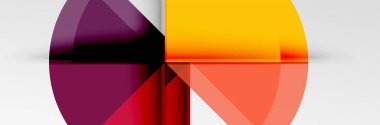 Parlak renkli daireler, soyut yuvarlak şekiller ve gölge efektli üçgenler. Vektör modern geometrik tasarım şablonu