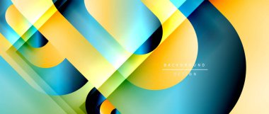 Çizgiler ve modern formlarla vektör geometrik arkaplan. Soyut yuvarlak şekiller, gölge ve ışık efektleri ile akışkan eğimli