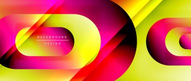 Çizgiler ve modern formlarla vektör geometrik arkaplan. Soyut yuvarlak şekiller, gölge ve ışık efektleri ile akışkan eğimli