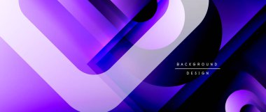 Çizgiler ve modern formlarla vektör geometrik arkaplan. Soyut yuvarlak şekiller, gölge ve ışık efektleri ile akışkan eğimli