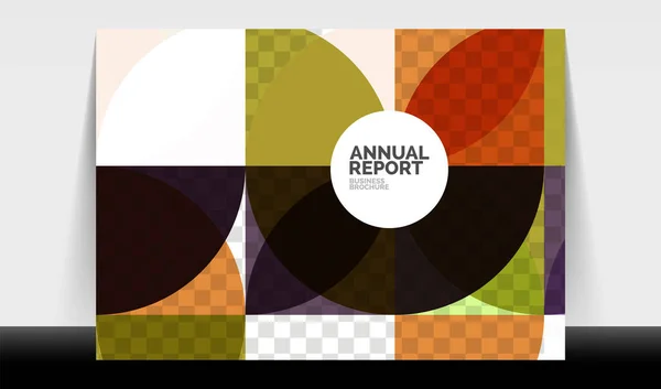 Modèle horizontal de rapport annuel A4, cercles et formes triangulaires design géométrique moderne pour la mise en page de brochures, magazines ou livrets — Image vectorielle