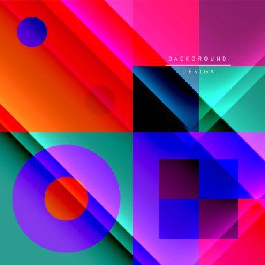 Neo memphis geometrik deseni daireler, kareler ve çizgilerle. Kapaklar, afişler, el ilanları ve posterler ve diğer şablonlar için pop sanatları soyut arka plan